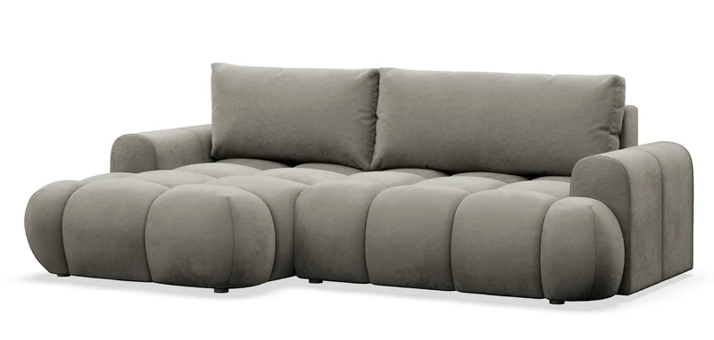Ecksofa mit Schlaffunktion Ombo Mini, L-förmig, linksseitig, mit Stauraum, grau-brauner, hydrophober Samt