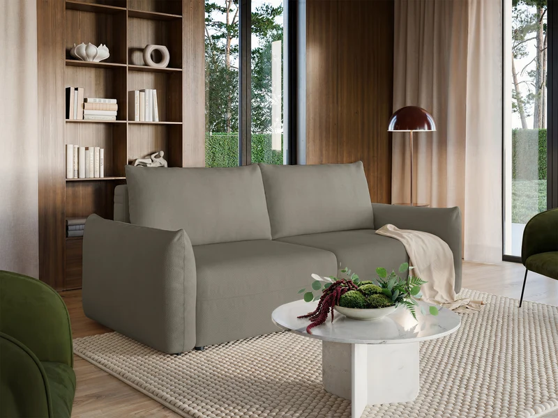 Dreisitziges ausklappbares Sofa Theolla mit Stauraum, beige Chenille