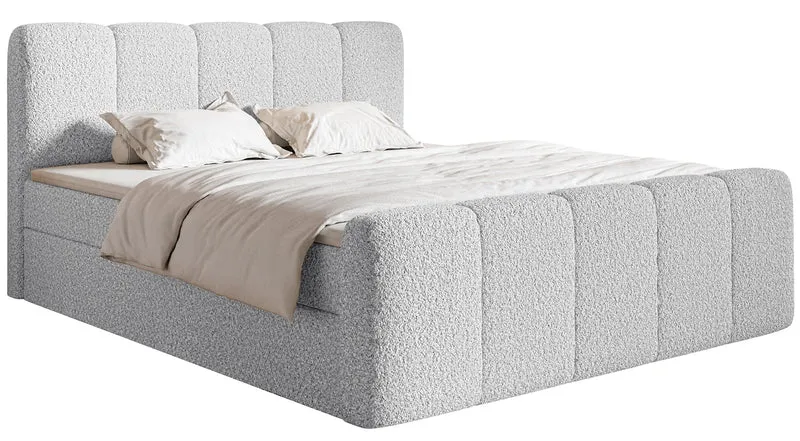 Kontinentalbett 140x200 cm Cloudy II mit Stauraum und Topper, hellbeige Chenille, hydrophob