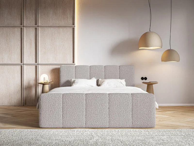 Kontinentalbett 140x200 cm Cloudy II mit Stauraum und Topper, grau-braunes Bouclé