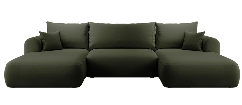 Ecksofa mit Schlaffunktion Ovo U-förmig mit Stauraum, olivgrüner, pflegeleichter Samt, universell einsetzbar