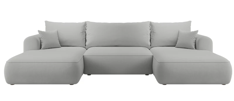 Ecksofa mit Schlaffunktion Ovo U-förmig mit Stauraum, grauer, leicht zu reinigender Samt, universell einsetzbar