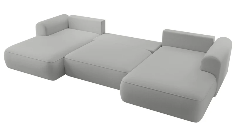 Ecksofa mit Schlaffunktion Ovo U-förmig mit Stauraum, grauer, leicht zu reinigender Samt, universell einsetzbar