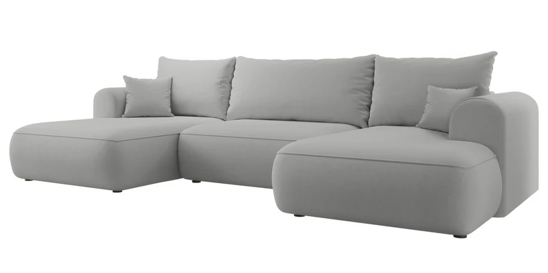Ecksofa mit Schlaffunktion Ovo U-förmig mit Stauraum, grauer, leicht zu reinigender Samt, universell einsetzbar