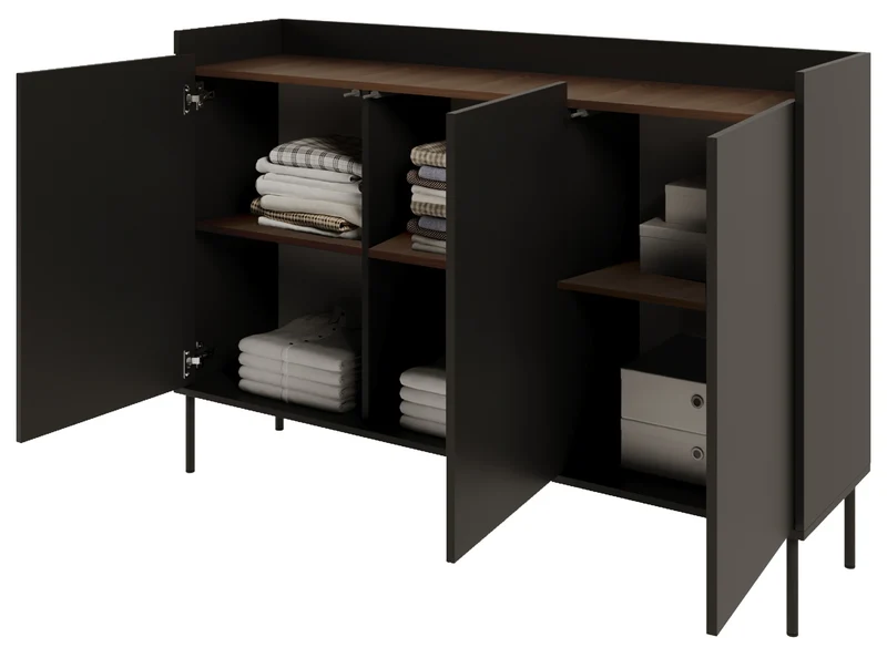 Drehtürenschrank Tovi 140 cm schwarz/Wisconsin-Nussbaum