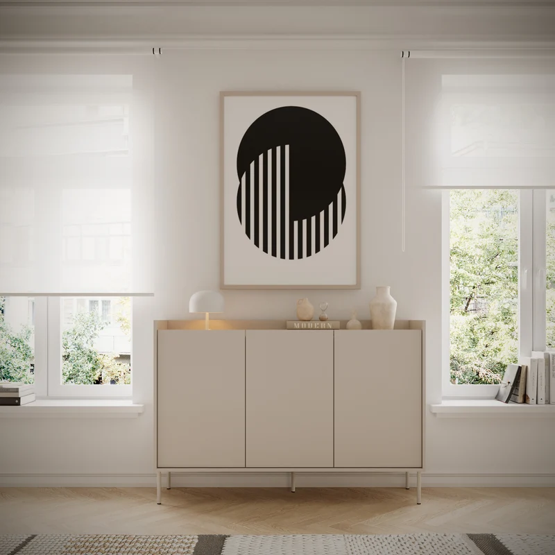 Drehtür-Kommode Tovi 140 cm Kaschmir/Lindberg-Eiche