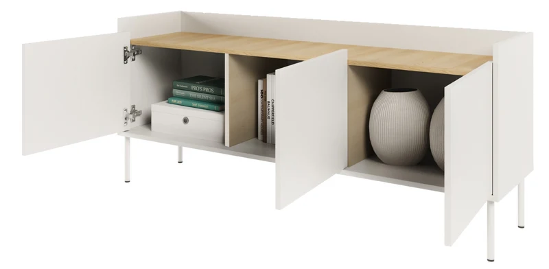 TV-Schrank Tovi, dreitürig, 140 cm, weiß/Lindberg Eiche