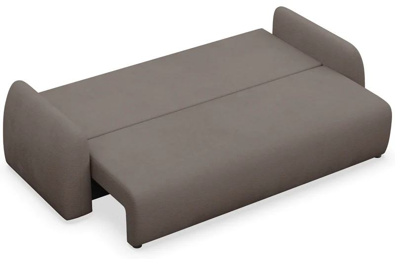 Dreisitziges ausklappbares Sofa Nubelle mit Stauraum, braunes hydrophobes Chenille
