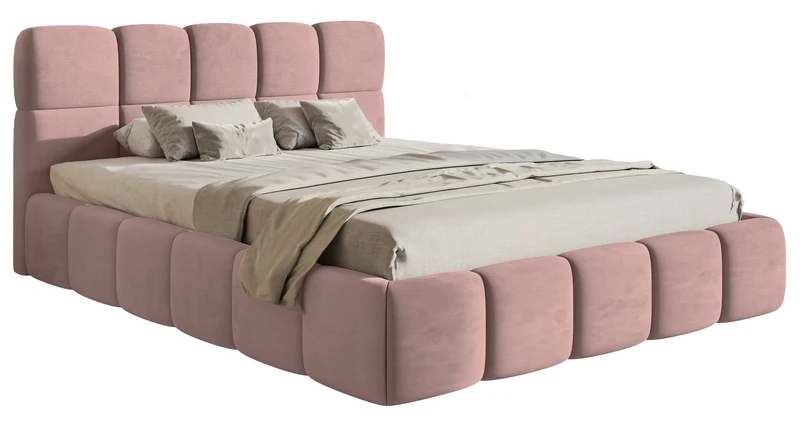 Gepolstertes Bett 140x200 cm Cloudy hellrosa Velours, wasserabweisend und leicht zu reinigen