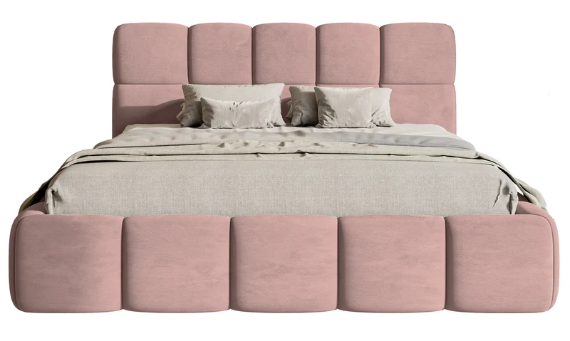 Gepolstertes Bett 140x200 cm Cloudy hellrosa Velours, wasserabweisend und leicht zu reinigen