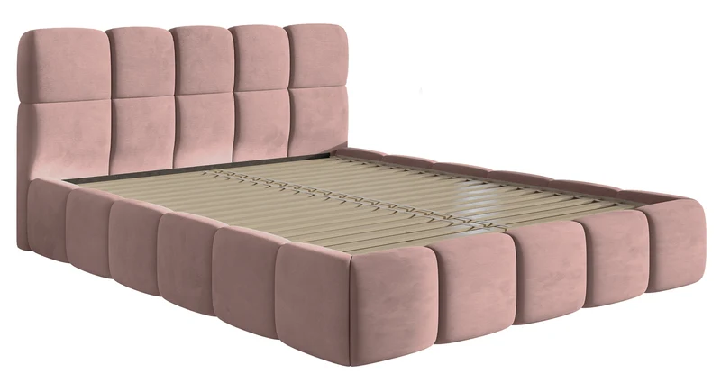 Gepolstertes Bett 140x200 cm Cloudy hellrosa Velours, wasserabweisend und leicht zu reinigen