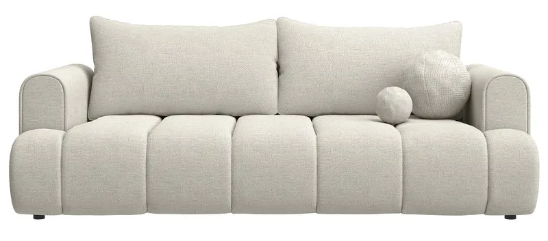 Dreisitziges Sofa Dandelino mit Schlafunktion, grau-beiger hydrophober Chenillestoff