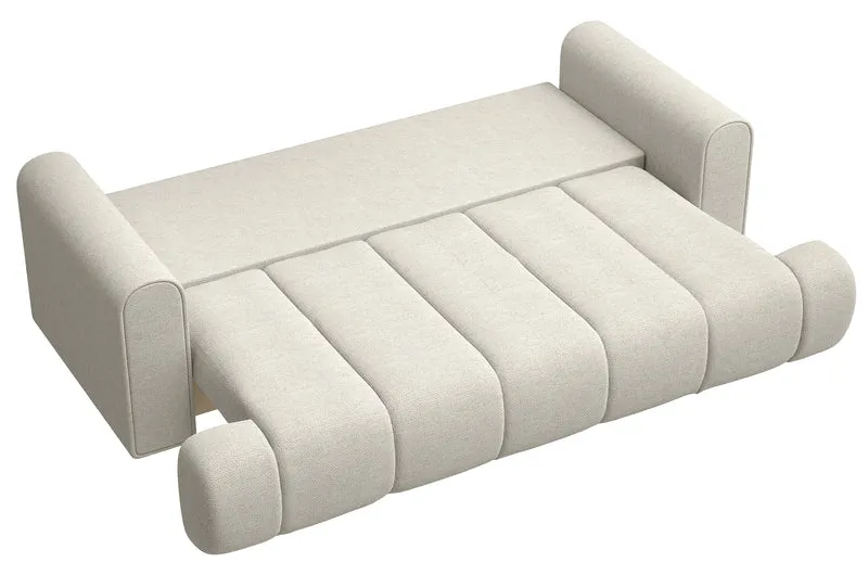 Dreisitziges Sofa Dandelino mit Schlafunktion, grau-beiger hydrophober Chenillestoff