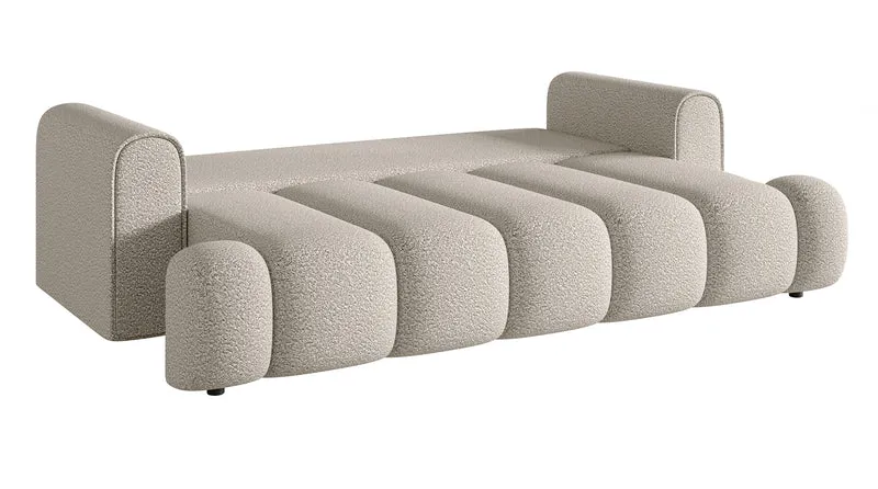 Dreisitziges Sofa Dandelino mit Schlafunktion, cremefarbenes Bouclé