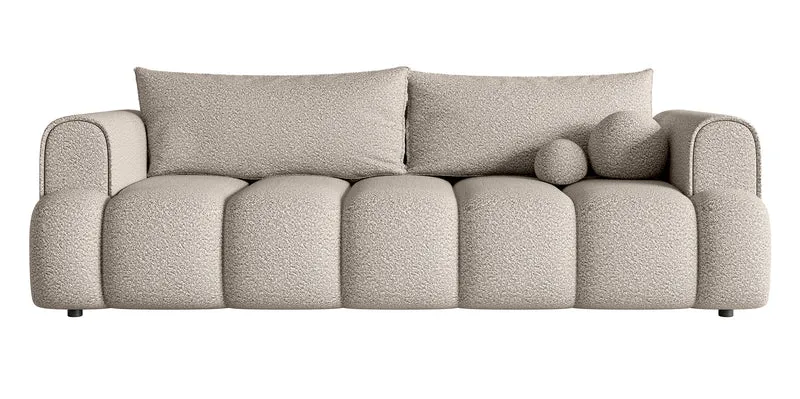 Dreisitziges Sofa Dandelino mit Schlafunktion, hellbeige Bouclé