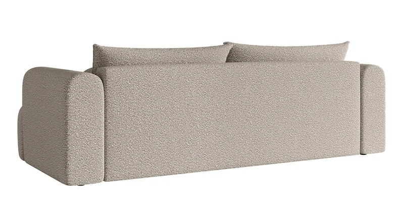 Dreisitziges Sofa Dandelino mit Schlafunktion, hellbeige Bouclé