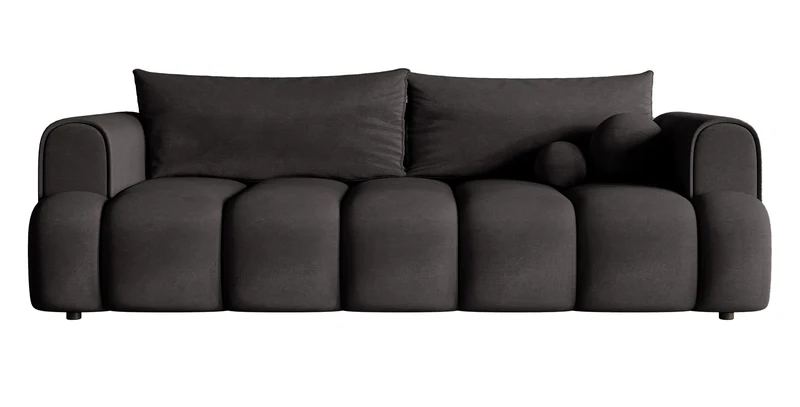 Dreisitziges Sofa Dandelino mit Schlaffunktion, Graphit, hydrophobes Samtgewebe