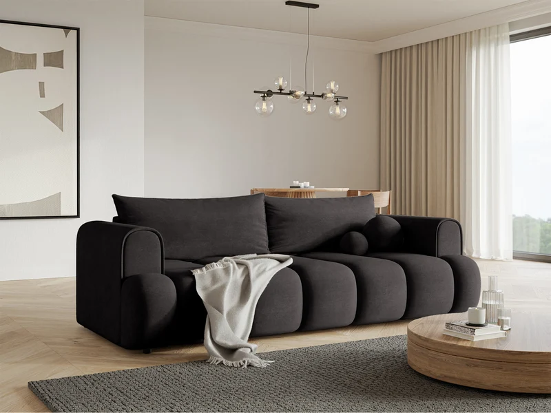 Dreisitziges Sofa Dandelino mit Schlaffunktion, Graphit, hydrophobes Samtgewebe