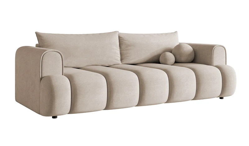Dreisitziges Sofa Dandelino mit Schlafunktion, graubeiger Velours, wasserabweisend