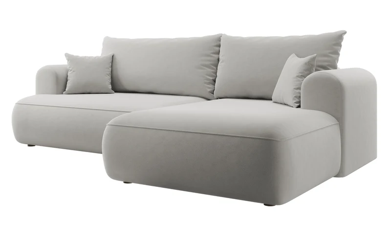 Ecksofa mit Schlafunktion Ovo, L-förmig, grau, Samt, mit Stauraum, aus pflegeleichtem Stoff, rechtsseitig