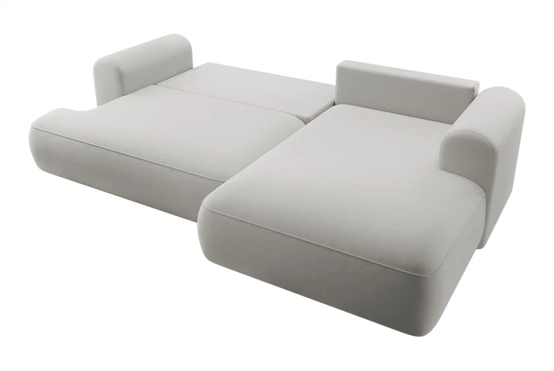 Ecksofa mit Schlafunktion Ovo, L-förmig, grau, Samt, mit Stauraum, aus pflegeleichtem Stoff, rechtsseitig