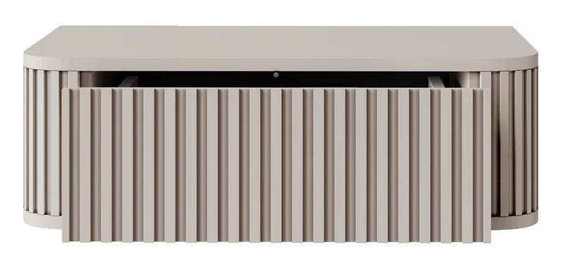 Hängender Nachttisch Ovarlo mit Rillen und Schublade, 63 cm, sandbeige