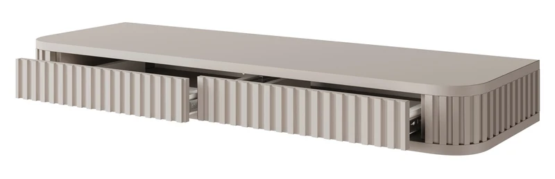 Hängender Schminktisch Ovarlo mit Rillen und zwei Schubladen, 113 cm, sandbeige