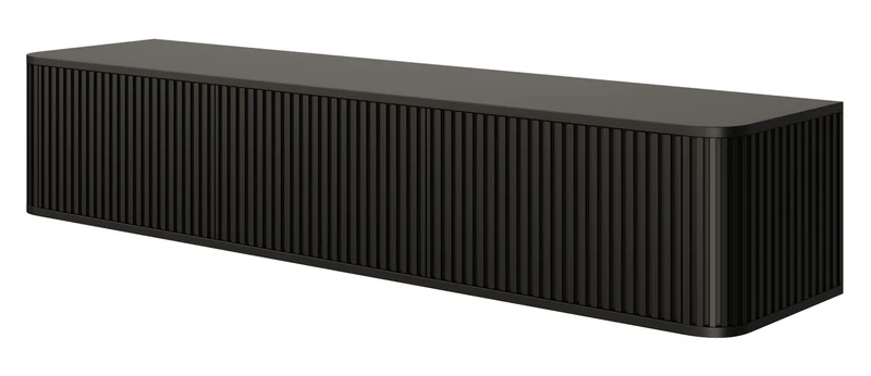 Hängender TV-Schrank Ovarlo mit Rillen, dreitürig, 163 cm, schwarz