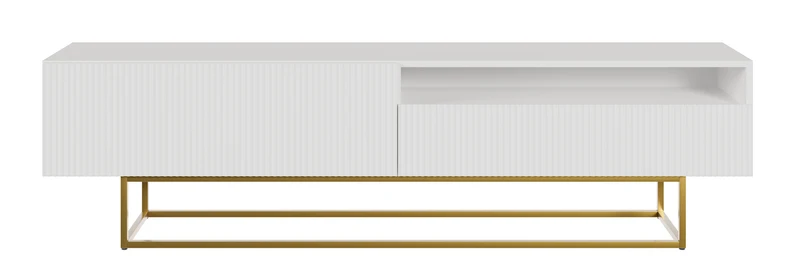 TV-Schrank Veldio mit gefräster Front und Nische, 175 cm, Weiß mit goldenen Beinen