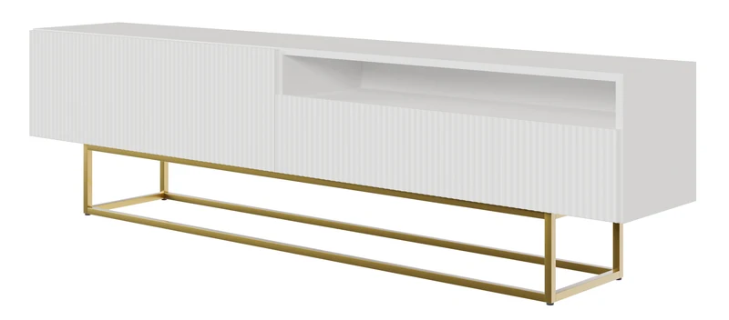 TV-Schrank Veldio mit gefräster Front und Nische, 175 cm, Weiß mit goldenen Beinen