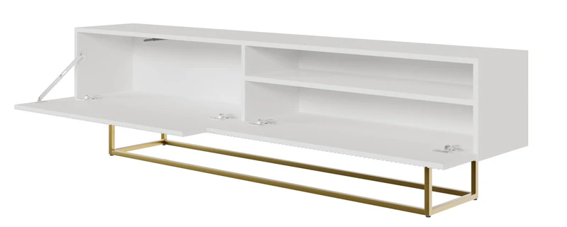 TV-Schrank Veldio mit gefräster Front und Nische, 175 cm, Weiß mit goldenen Beinen