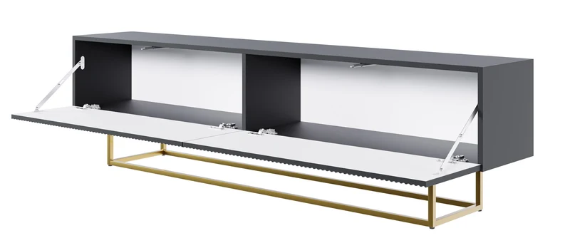 TV-Schrank Veldio mit gefräster Front, 175 cm, Schwarz mit goldenen Beinen