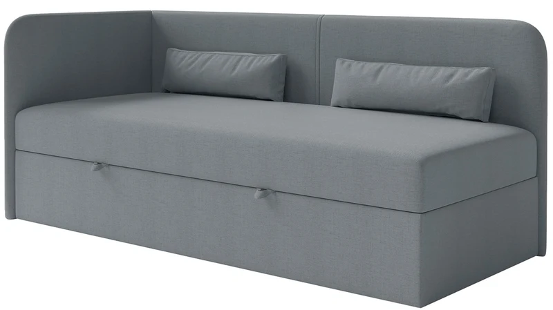 Jugendbett 90x200 cm Calmmo linksseitig mit Stauraum, dunkelgrauer hydrophober Chenillestoff