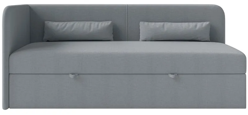 Jugendbett 90x200 cm Calmmo linksseitig mit Stauraum, dunkelgrauer hydrophober Chenillestoff