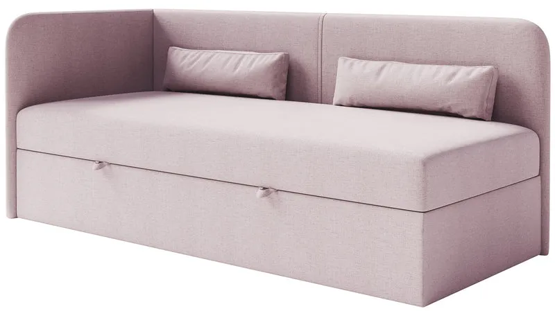 Jugendbett 90x200 cm Calmmo linksseitig mit Stauraum, rosa hydrophobes Chenille