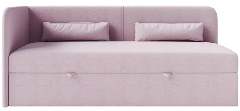 Jugendbett 90x200 cm Calmmo linksseitig mit Stauraum, rosa hydrophobes Chenille