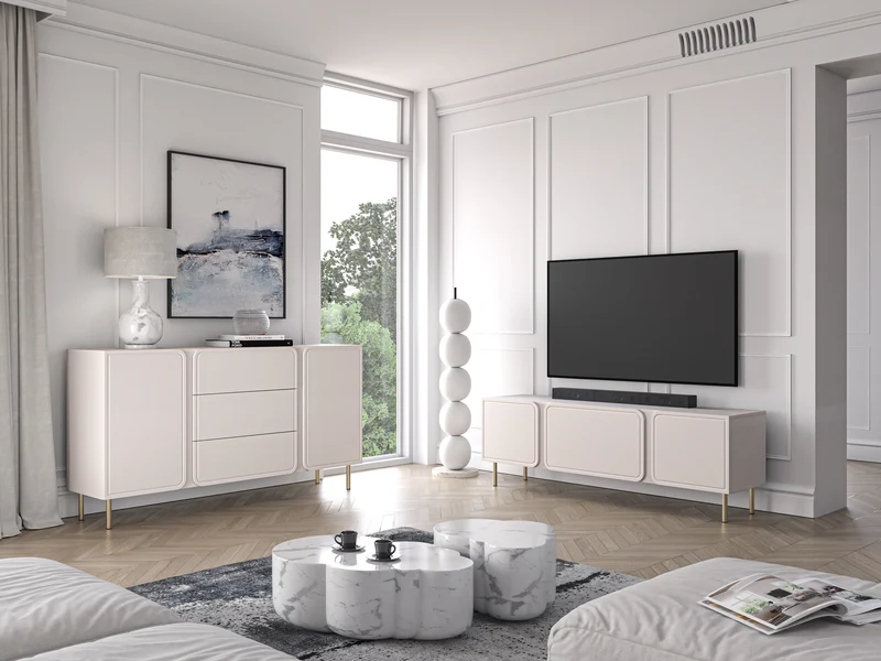 Zweiturige RTV-Kommode Loppa mit Klappe, 160 cm, Kaschmir