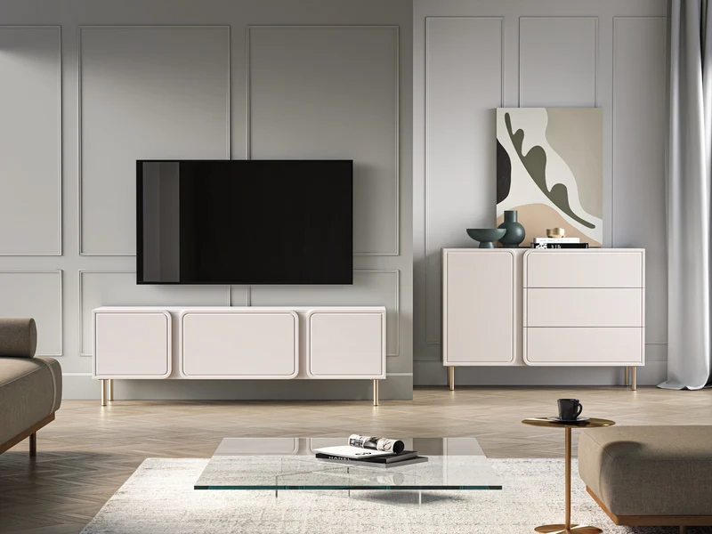 Zweiturige RTV-Kommode Loppa mit Klappe, 160 cm, Kaschmir