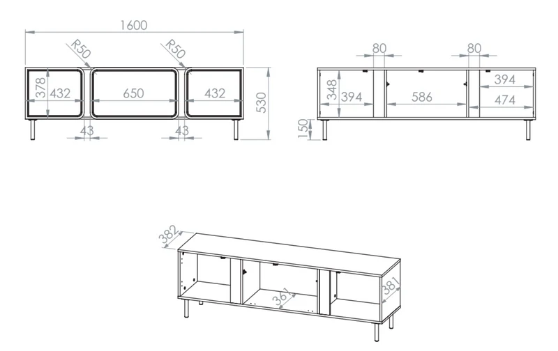 Zweiturige RTV-Kommode Loppa mit Klappe, 160 cm, Kaschmir