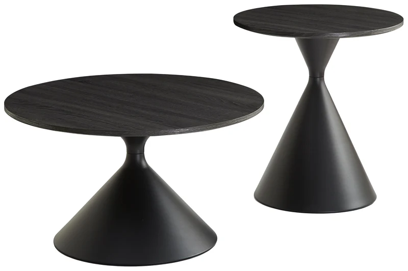Adrize runde Kaffeetisch-Sets 50 und 70 cm, schwarzes Furnier mit Metallgestell