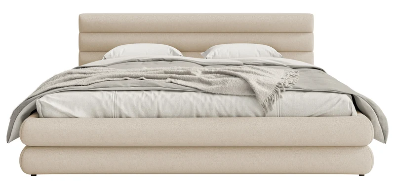 Polsterbett 160x200 cm Alegre mit Bettkasten, hellbeiger Chenille-Stoff, Metallrahmen