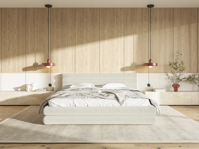 Polsterbett 160x200 cm Alegre mit Bettkasten, cremefarben, Chenille, Metallrahmen