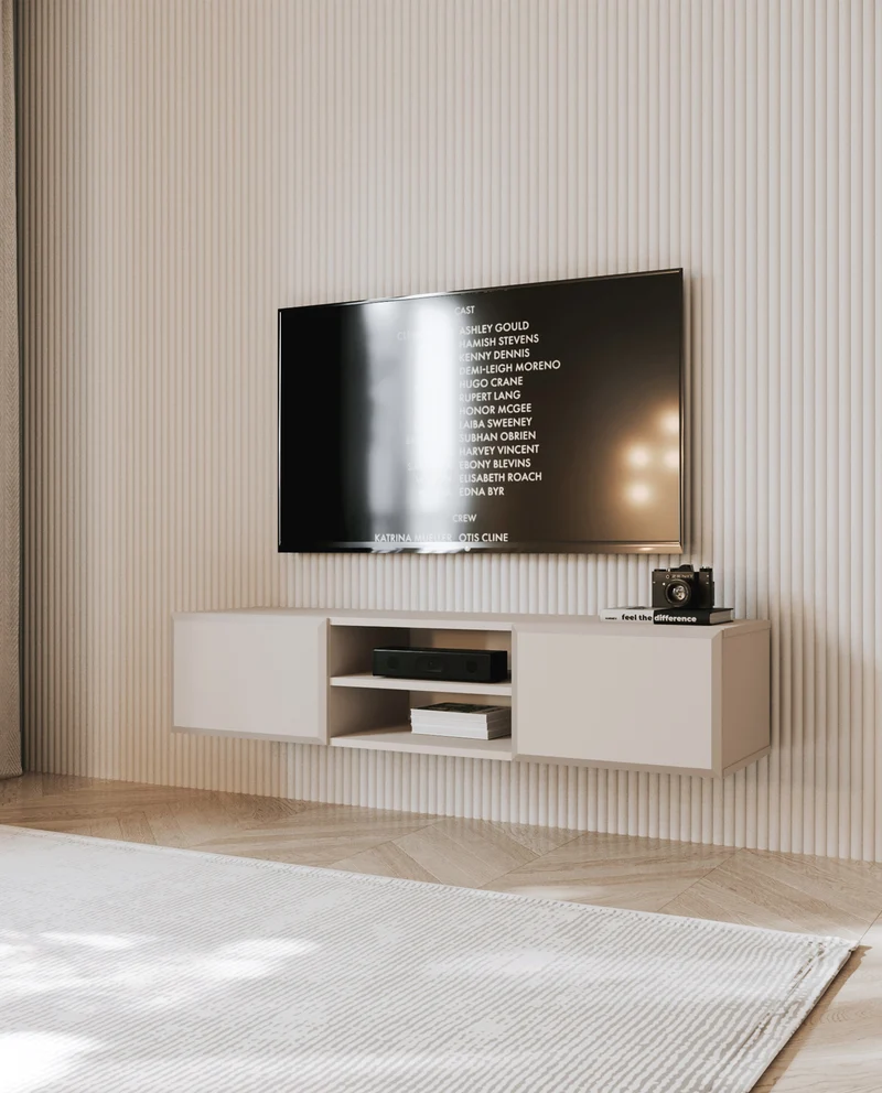 Hängender TV-Schrank Chocolated mit zwei Türen und Nische, 137 cm, sandbeige
