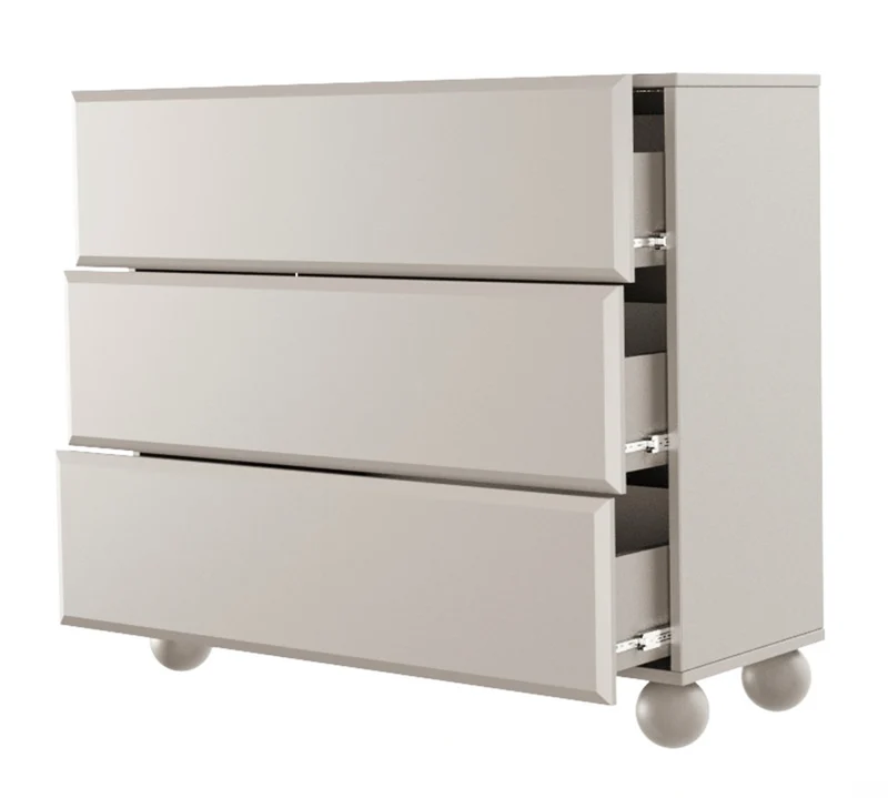 Kommode Chocolated mit drei Schubladen, 100 cm, auf Kugelbeinen, sandbeige