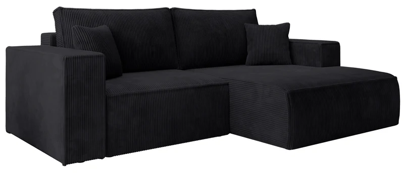 Ecksofa mit Schlaffunktion Farese Mini, L-förmig, rechtsseitig, mit Stauraum, schwarzer Cordstoff