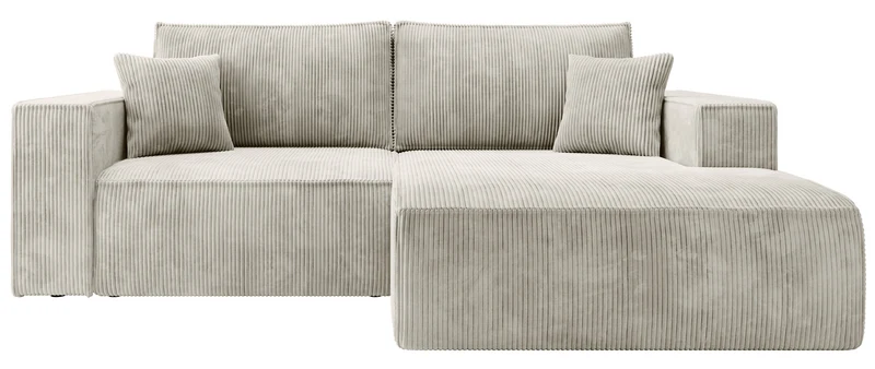 Ecksofa mit Schlaffunktion Farese Mini, L-förmig, rechtsseitig, mit Stauraum, grau-beige Cordstoff