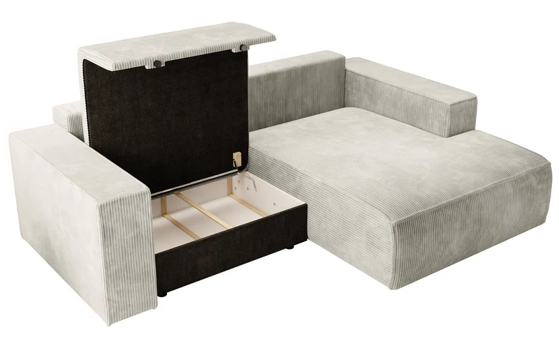 Ecksofa mit Schlaffunktion Farese Mini, L-förmig, rechtsseitig, mit Stauraum, grau-beige Cordstoff