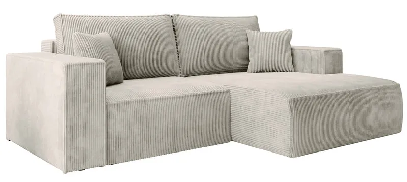 Ecksofa mit Schlaffunktion Farese Mini, L-förmig, rechtsseitig, mit Stauraum, grau-beige Cordstoff