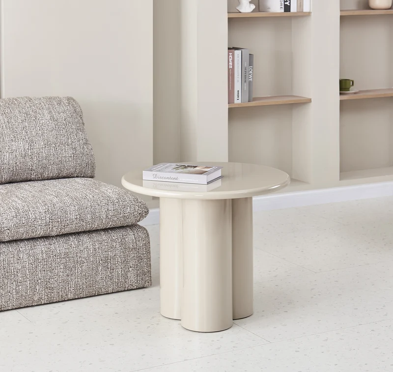 Runder Couchtisch Loccoli 60 cm, hellbeige, Hochglanz