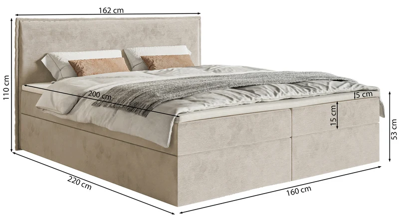 Kontinentales Bett 160x200 cm Softie mit Stauraum und Topper, dunkelgrüner hydrophober Samt